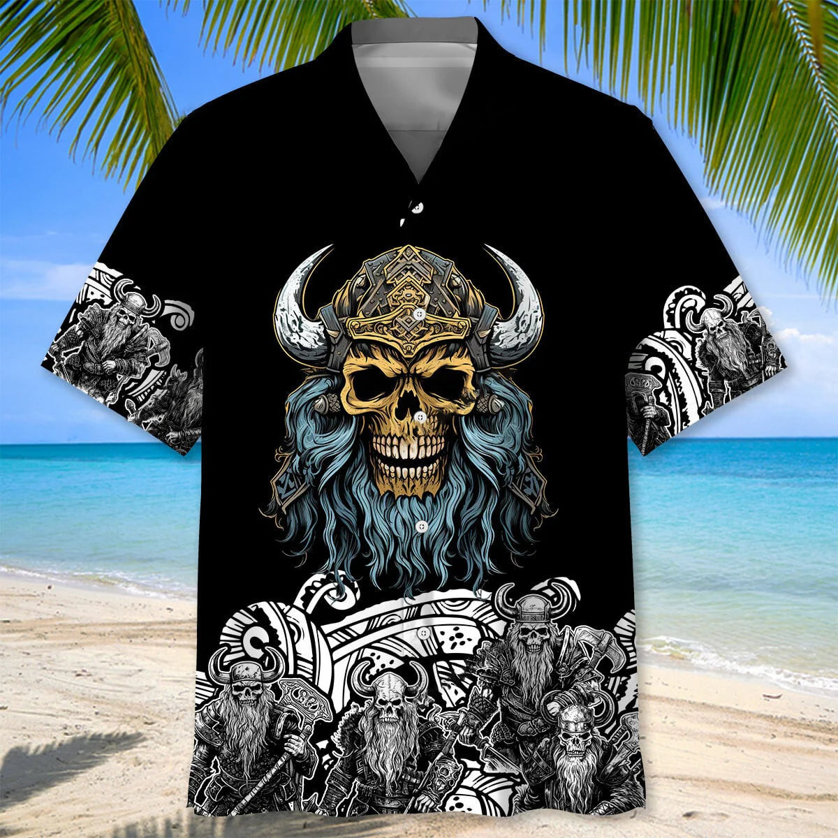 Skeleton Viking Warrior Hawaiian Shirt, custom shirt gift for men