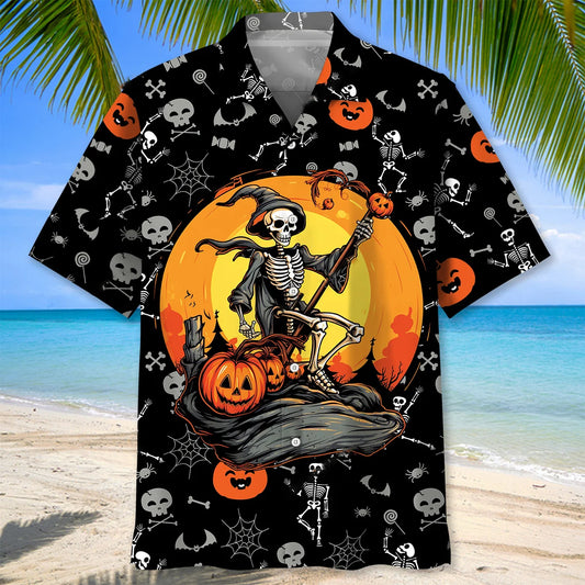 Skeleton Witch Halloween Hawaiian Shirt, custom shirt gift for men