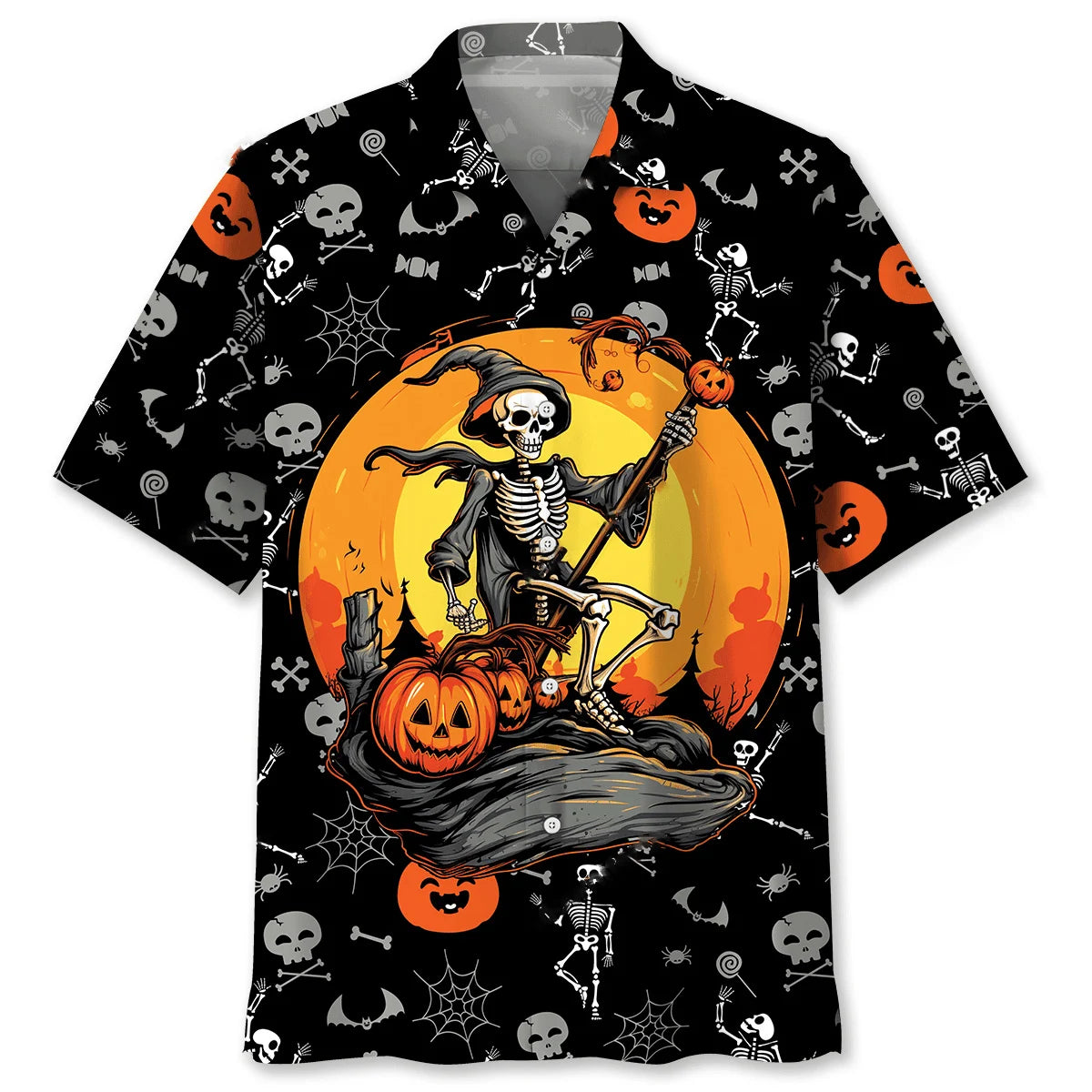 Skeleton Witch Halloween Hawaiian Shirt, custom shirt gift for men (view 2)