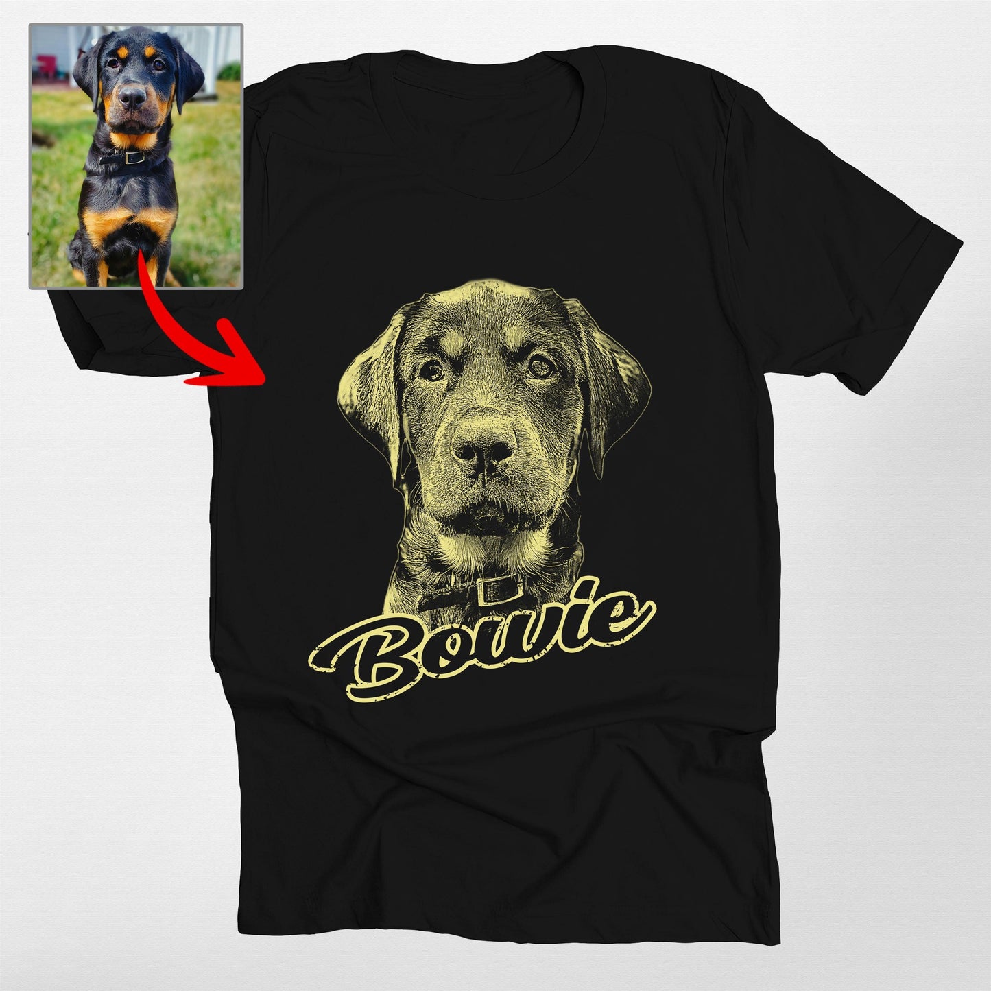 Sketch Custom Dog Portrait Bella Canvas T-Shirt, custom pet portrait gift for pet lovers (view 2)