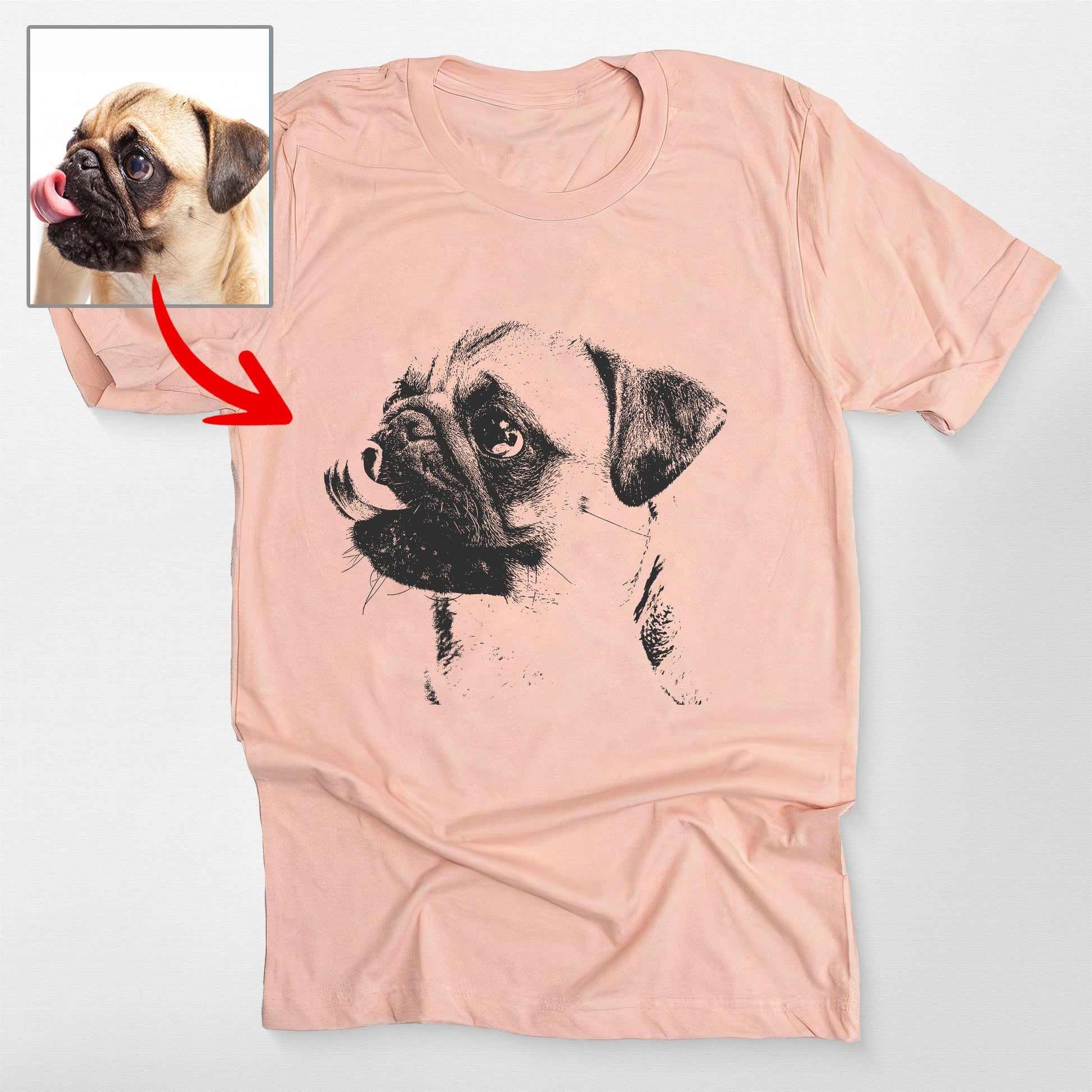 Sketch Custom Dog Portrait Bella Canvas T-Shirt, custom pet portrait gift for pet lovers (view 4)