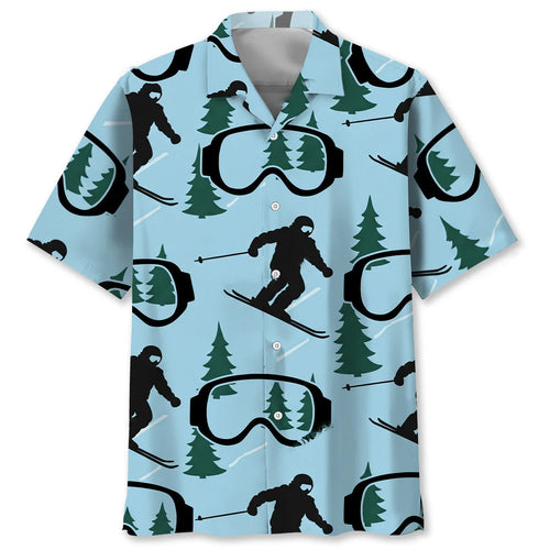 Ski Blue Goggles Funny Hawaiian Shirt, custom shirt gift for men