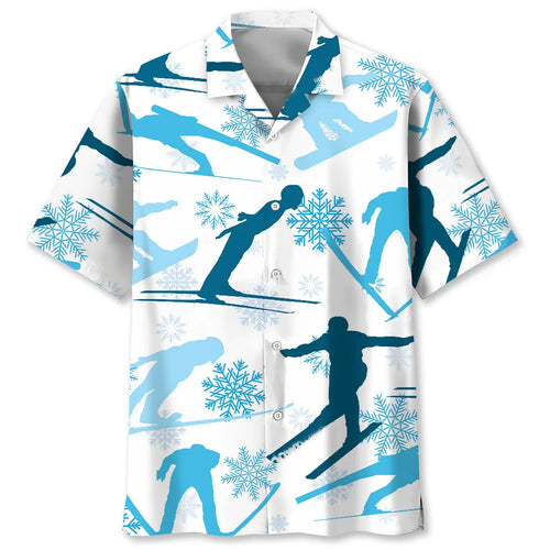 Ski Blue Snowflakes Hawaiian Shirt, custom shirt gift for men