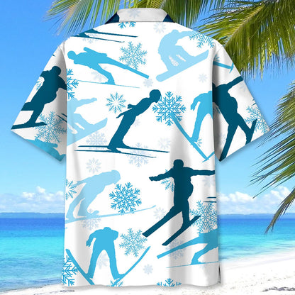 Ski Blue Snowflakes Hawaiian Shirt, custom shirt gift for men (view 3)