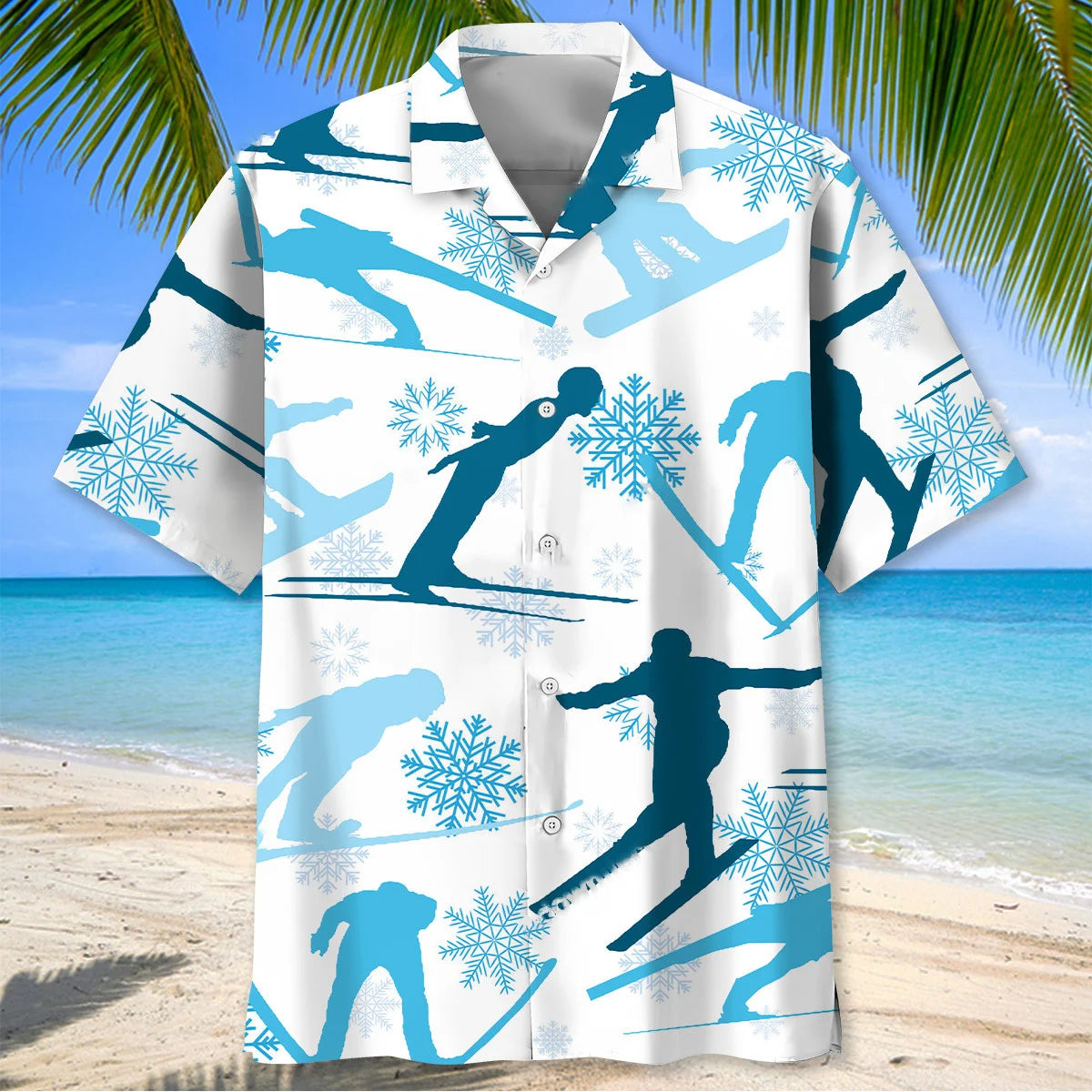 Ski Blue Snowflakes Hawaiian Shirt, custom shirt gift for men (view 4)