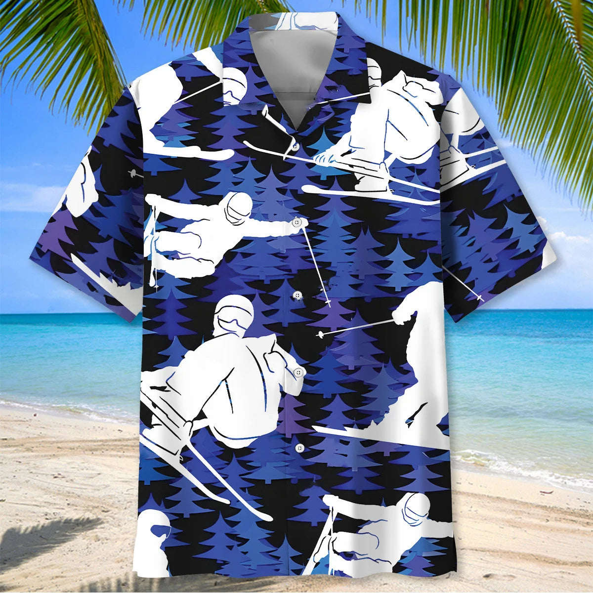 Ski Pine Trees Purple Hawaiian Shirt, custom shirt gift for men