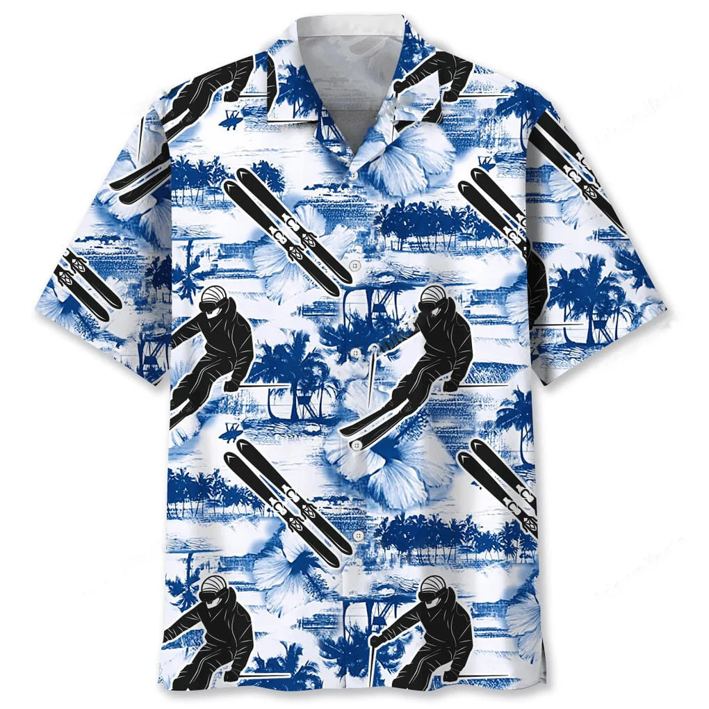 Skiing Blue Nature Hawaiian Shirt, custom shirt gift for men