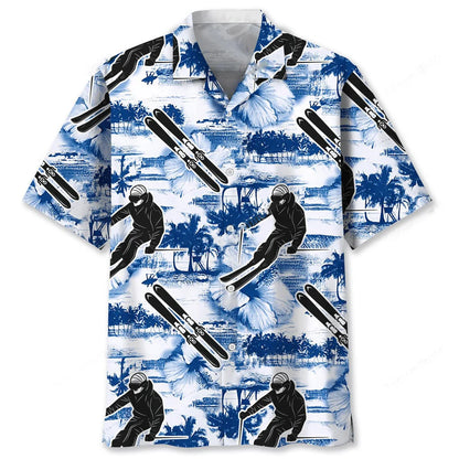 Skiing Blue Nature Hawaiian Shirt, custom shirt gift for men