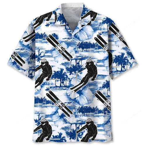 Skiing Blue Nature Hawaiian Shirt, custom shirt gift for men