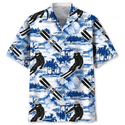 Skiing Blue Nature Hawaiian Shirt, custom shirt gift for men