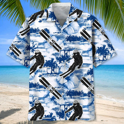 Skiing Blue Nature Hawaiian Shirt, custom shirt gift for men (view 2)