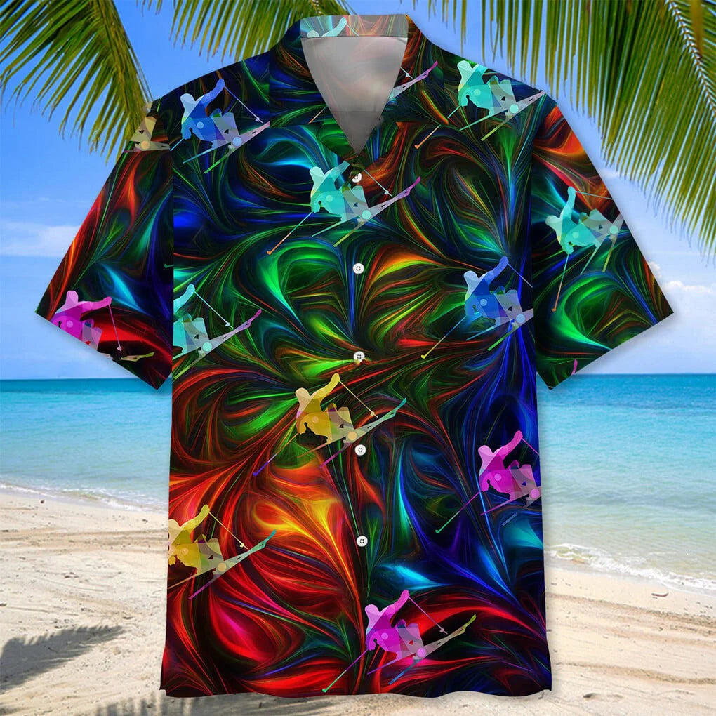Skiing Color Hawaiian Shirt, custom shirt gift for men