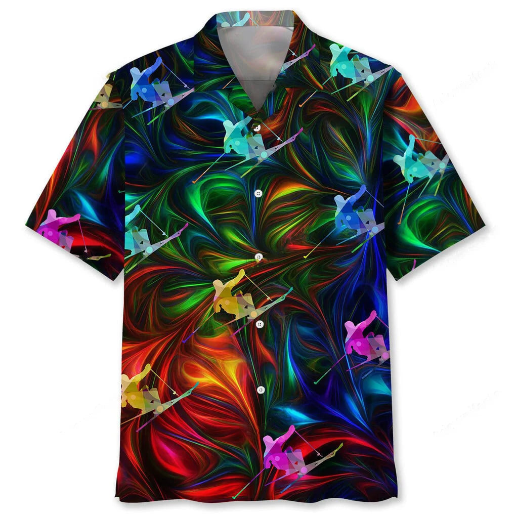 Skiing Color Hawaiian Shirt, custom shirt gift for men (view 2)
