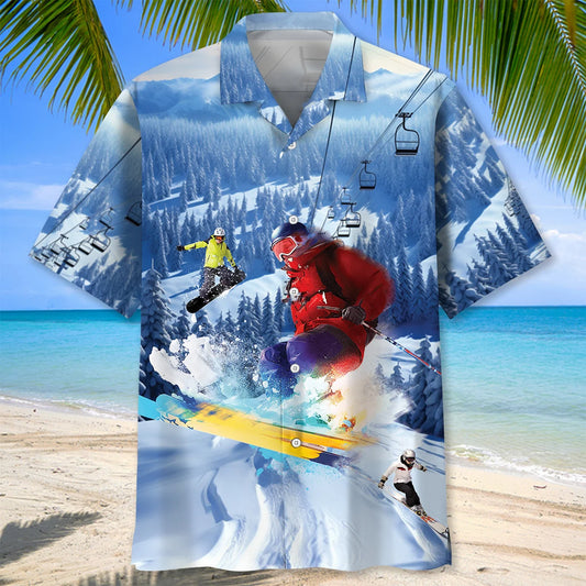 Skiing Hawaiian Shirt Men, custom shirt gift for men