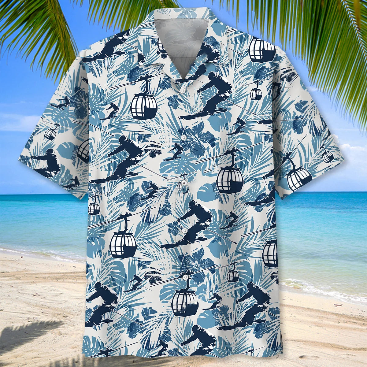 Skiing Hibiscus Hawaiian Shirt, custom shirt gift for men (view 3)