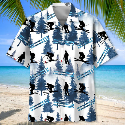 Skiing Mountain Blue Hawaiian Shirt, custom shirt gift for men