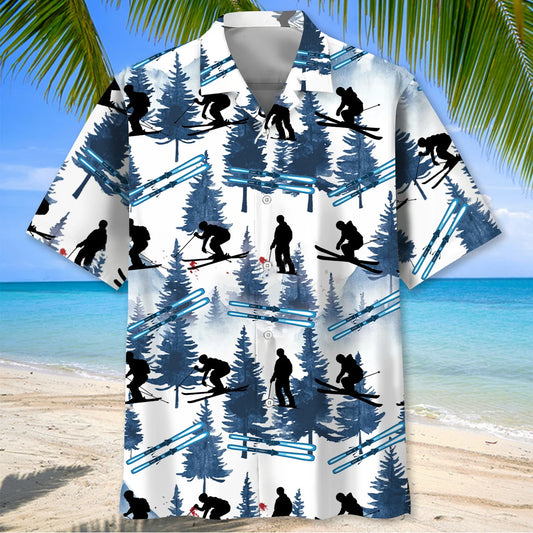 Skiing Mountain Blue Hawaiian Shirt, custom shirt gift for men