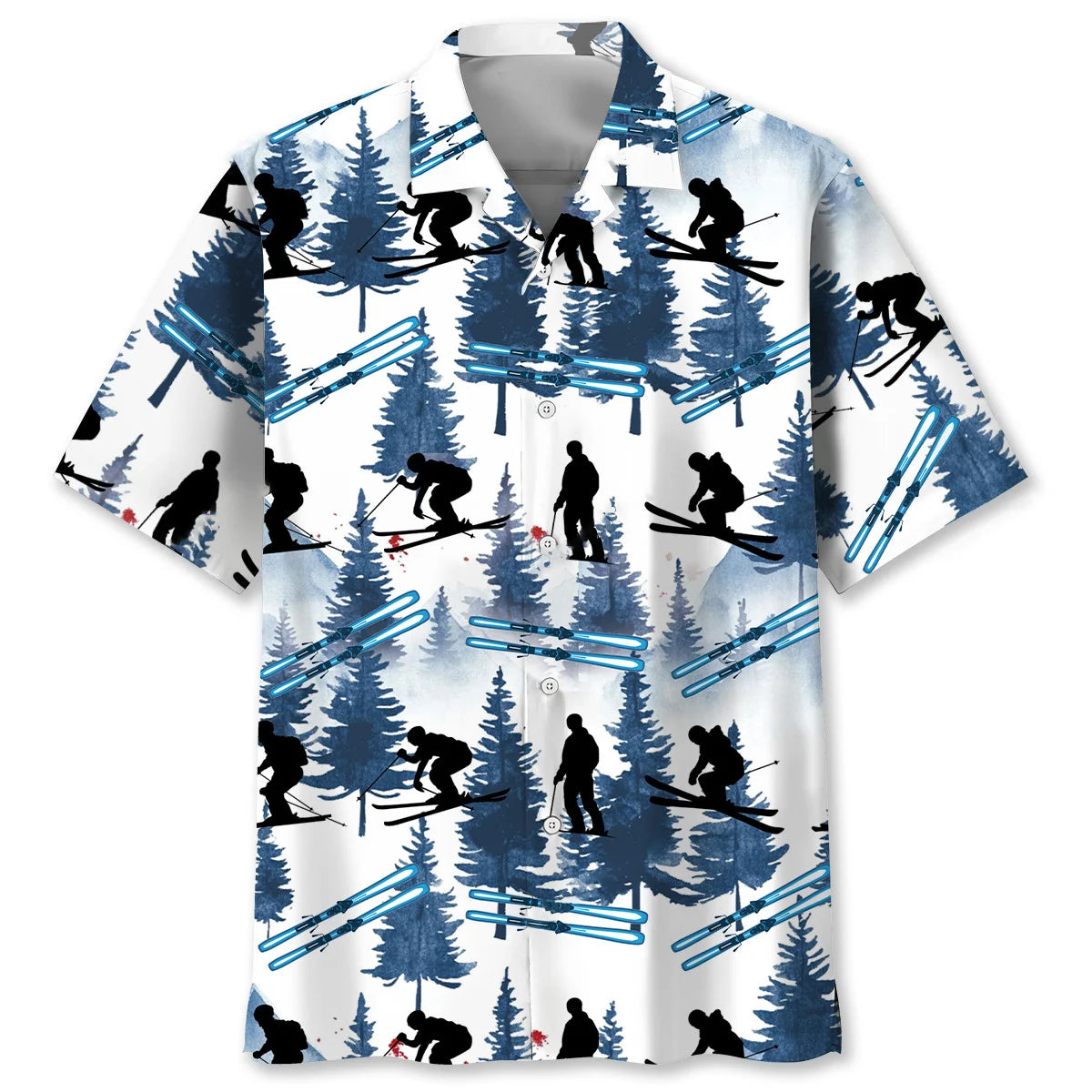 Skiing Mountain Blue Hawaiian Shirt, custom shirt gift for men (view 2)