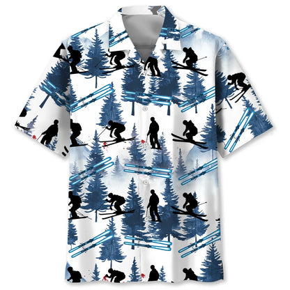 Skiing Mountain Blue Hawaiian Shirt, custom shirt gift for men (view 2)