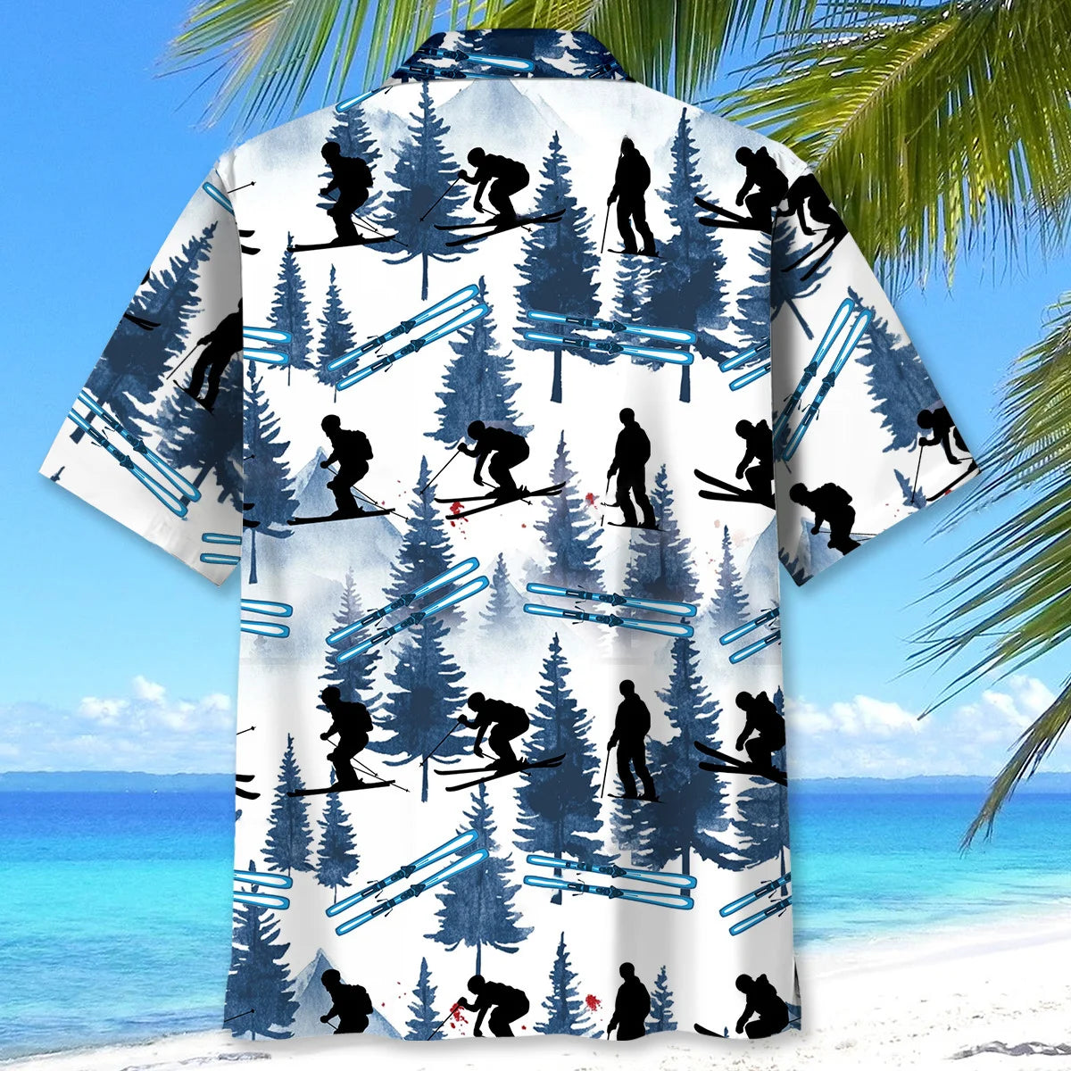Skiing Mountain Blue Hawaiian Shirt, custom shirt gift for men (view 3)