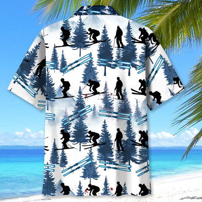 Skiing Mountain Blue Hawaiian Shirt, custom shirt gift for men (view 3)