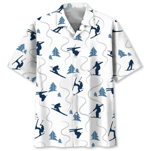 Skiing Mountain Hawaiian Shirt, custom shirt gift for men
