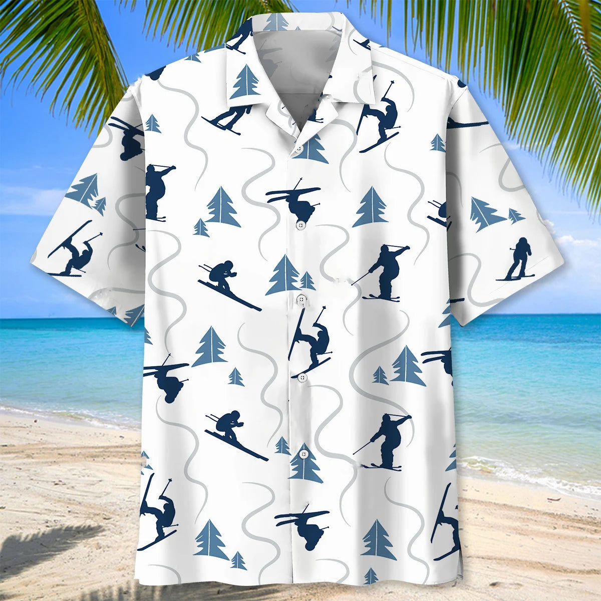 Skiing Mountain Hawaiian Shirt, custom shirt gift for men (view 3)