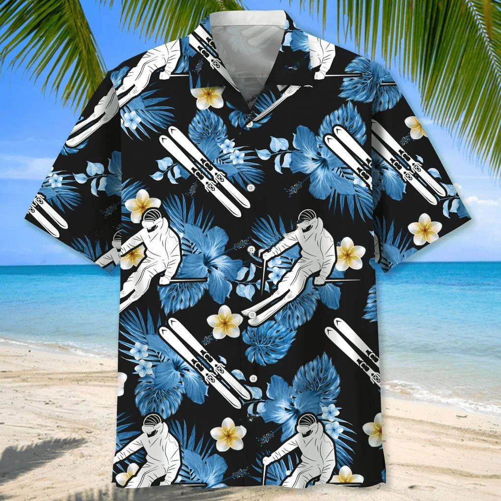 Skiing Nature Hawaiian Shirt, custom shirt gift for men (view 2)