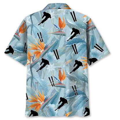 Skiing Snow Tropical Flowers Hawaiian Shirt, custom shirt gift for men (view 4)