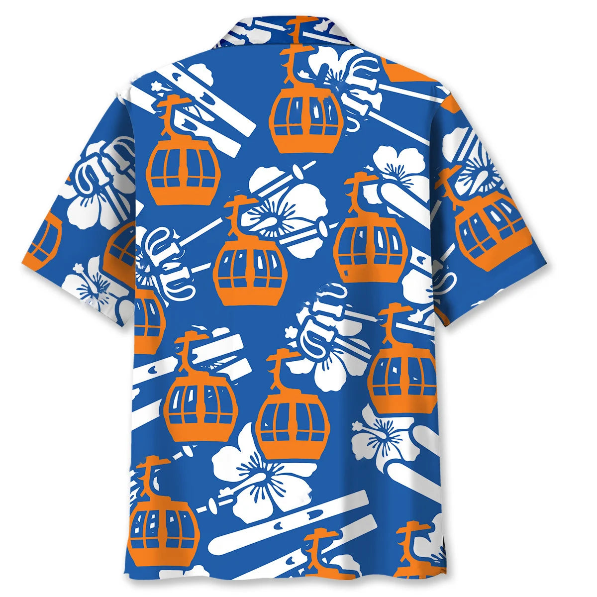 Skiing Tramway Hibiscus Blue Hawaiian Shirt, custom shirt gift for men (view 4)