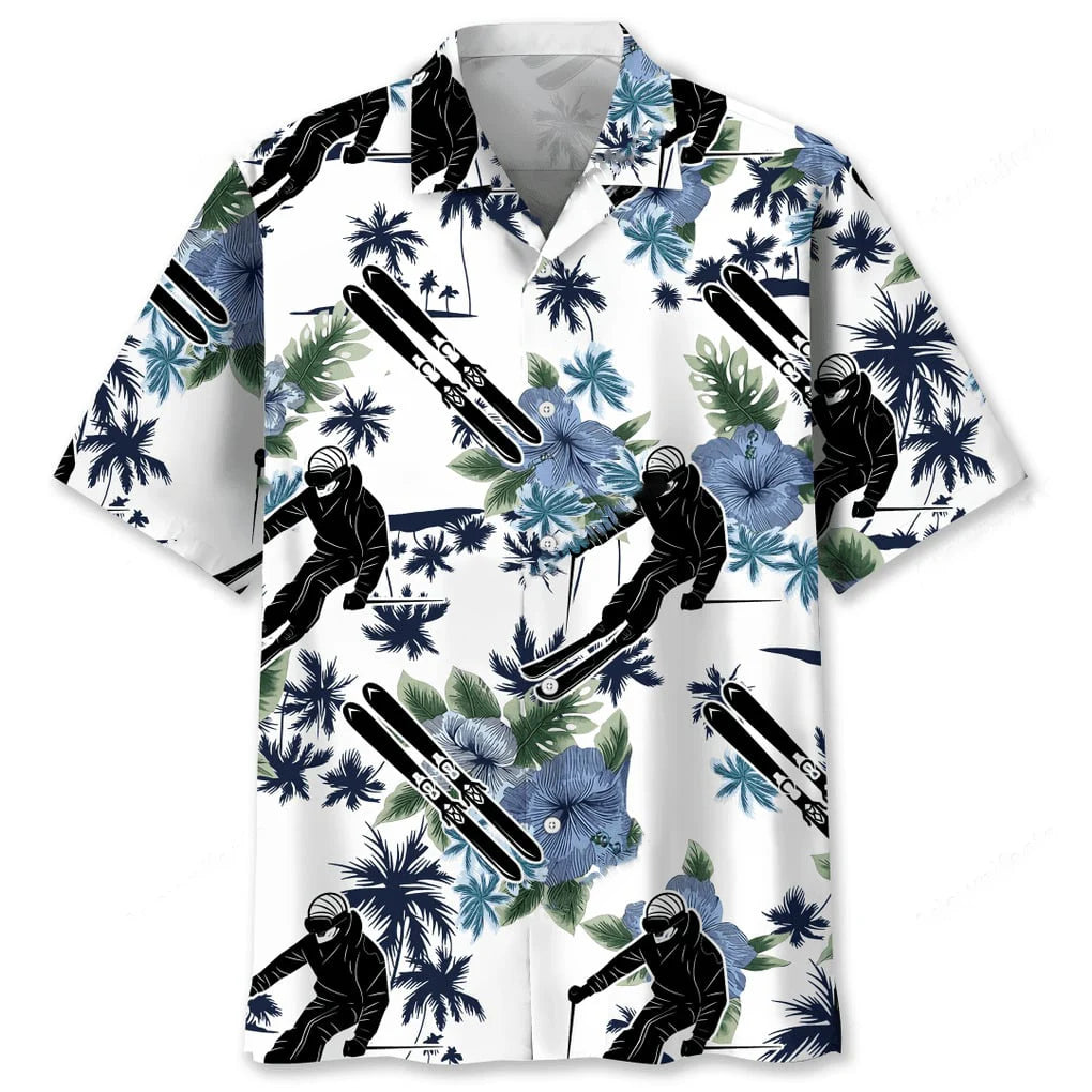 Skiing White Nature Hawaiian Shirt, custom shirt gift for men