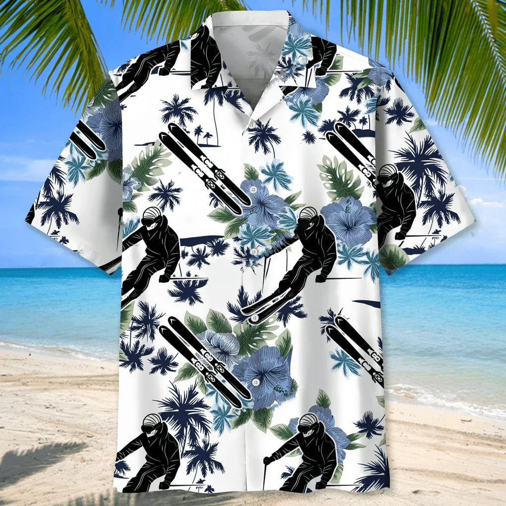 Skiing White Nature Hawaiian Shirt, custom shirt gift for men (view 2)