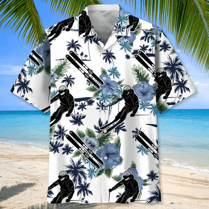 Skiing White Nature Hawaiian Shirt, custom shirt gift for men (view 2)