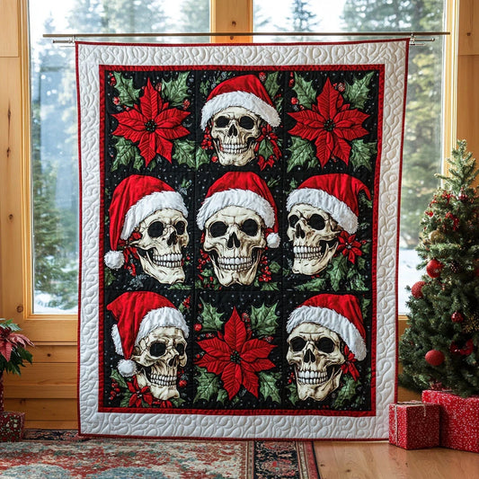 Skull Poinsettia Glow Quilt Blanket