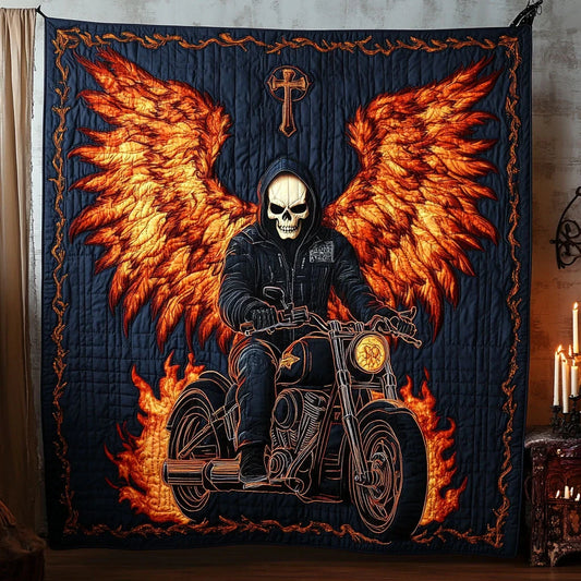 Skull Rider Fiery Wings Quilt Blanket