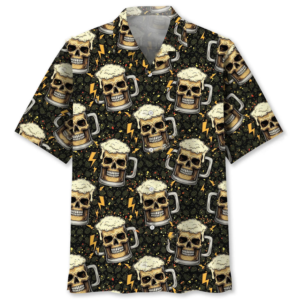 Skull Beer Mug Funny Hawaiian Shirt, custom shirt gift for men
