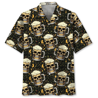 Skull Beer Mug Funny Hawaiian Shirt, custom shirt gift for men