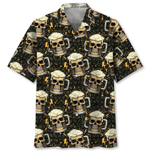 Skull Beer Mug Funny Hawaiian Shirt, custom shirt gift for men