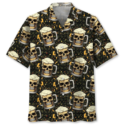 Skull Beer Mug Funny Hawaiian Shirt, custom shirt gift for men