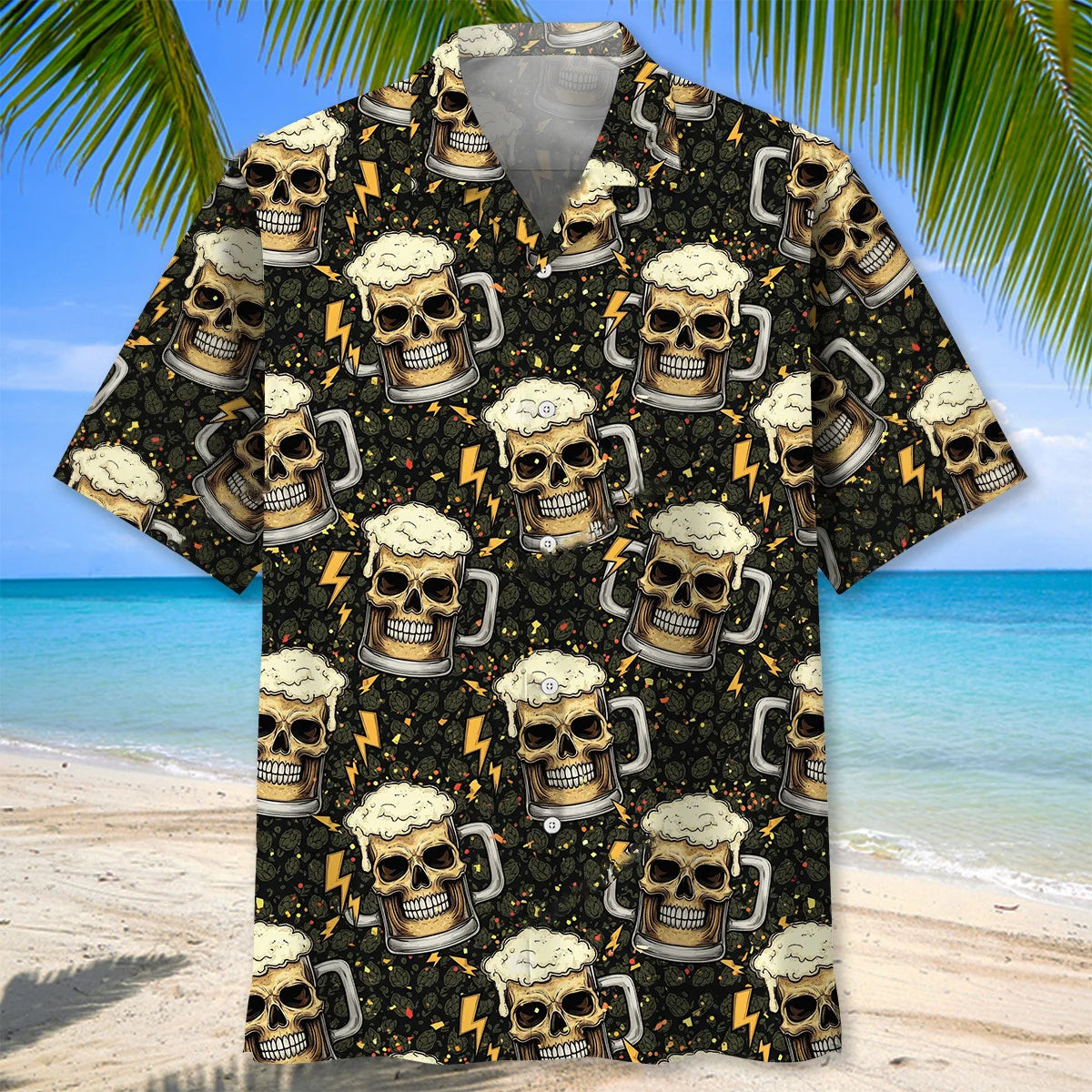 Skull Beer Mug Funny Hawaiian Shirt, custom shirt gift for men (view 3)