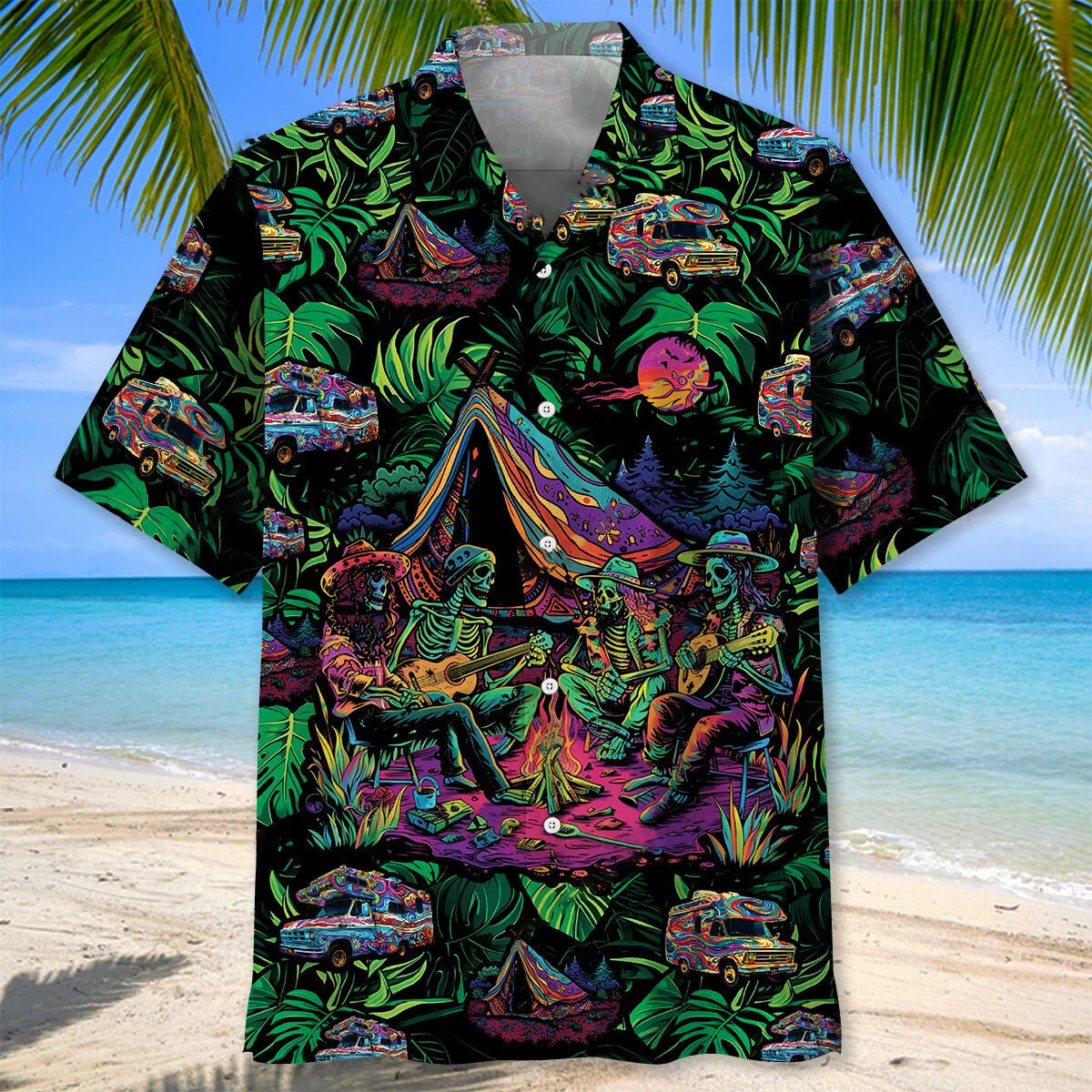 Skull Camping Stay Trippy Little Hippie Hawaiian Shirt, camping gift for outdoor lovers (view 2)