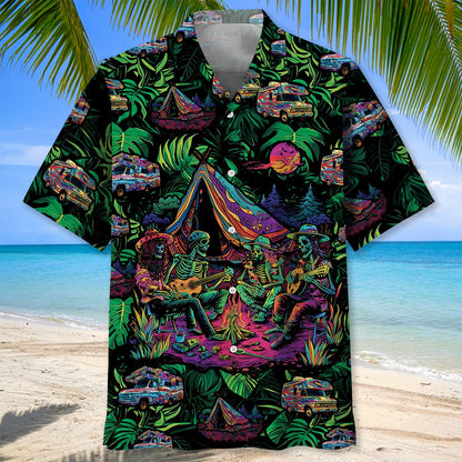 Skull Camping Stay Trippy Little Hippie Hawaiian Shirt, camping gift for outdoor lovers (view 2)