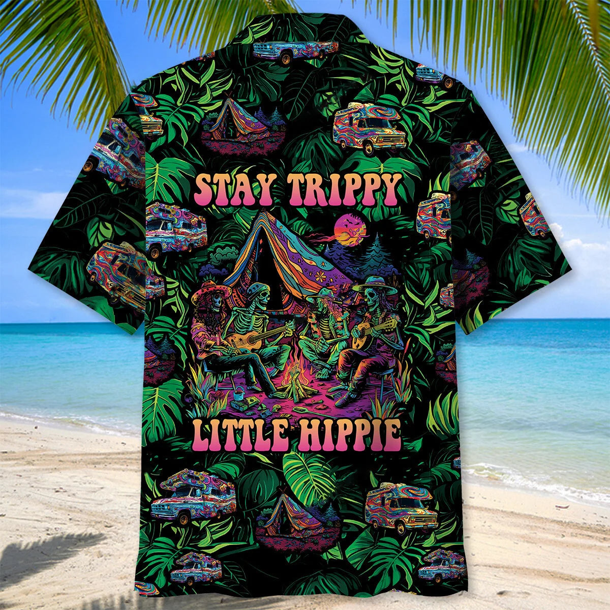 Skull Camping Stay Trippy Little Hippie Hawaiian Shirt, camping gift for outdoor lovers (view 3)