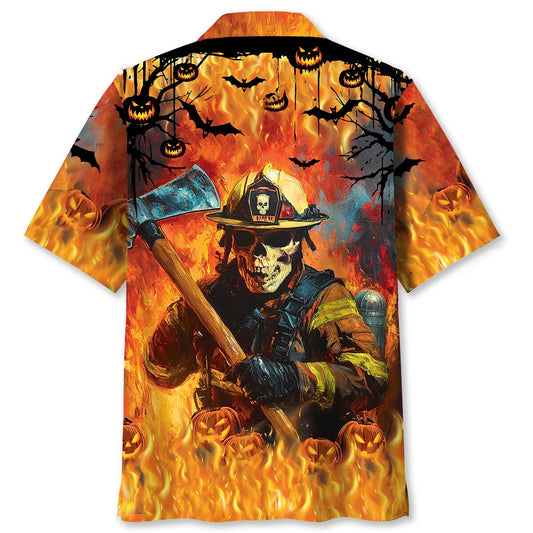 Skull Firefighter Halloween Hawaiian Shirt, custom shirt gift for men