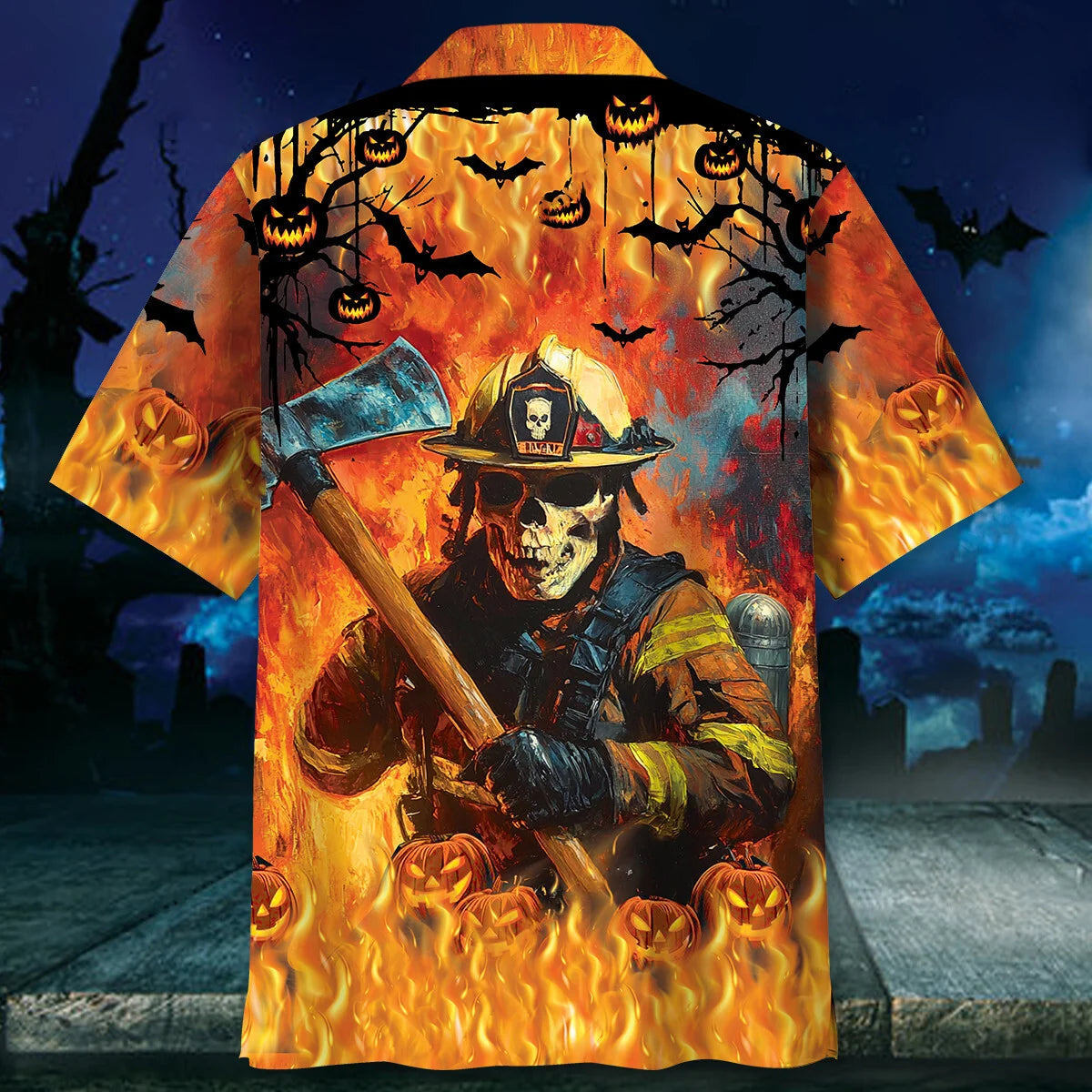 Skull Firefighter Halloween Hawaiian Shirt, custom shirt gift for men (view 3)