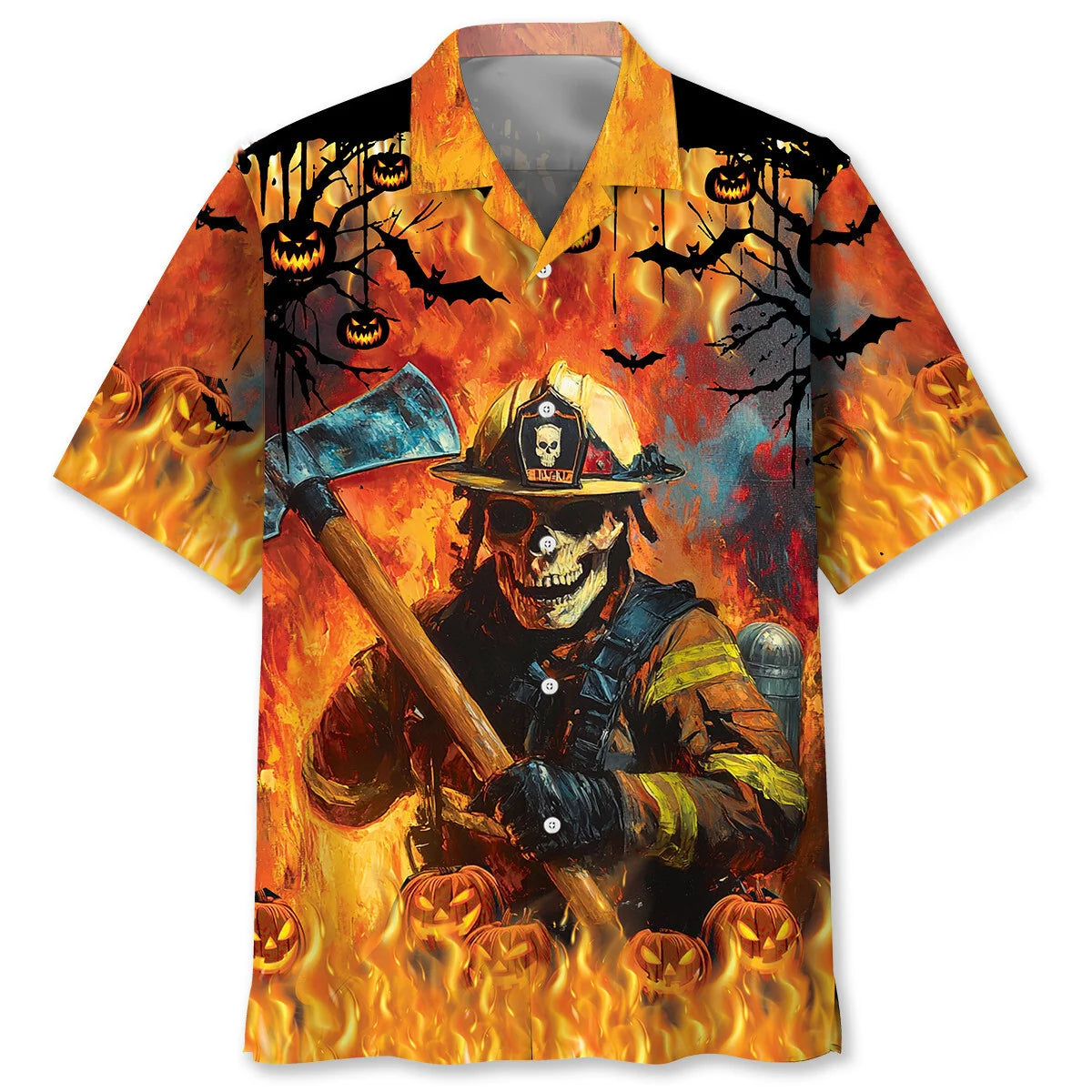 Skull Firefighter Halloween Hawaiian Shirt, custom shirt gift for men (view 4)