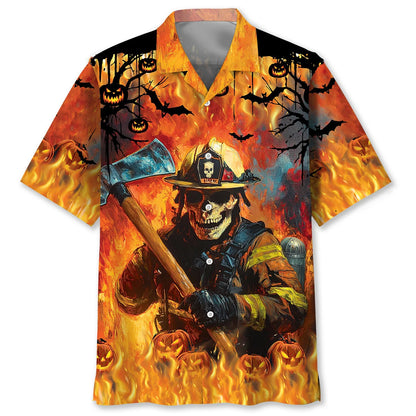 Skull Firefighter Halloween Hawaiian Shirt, custom shirt gift for men (view 4)