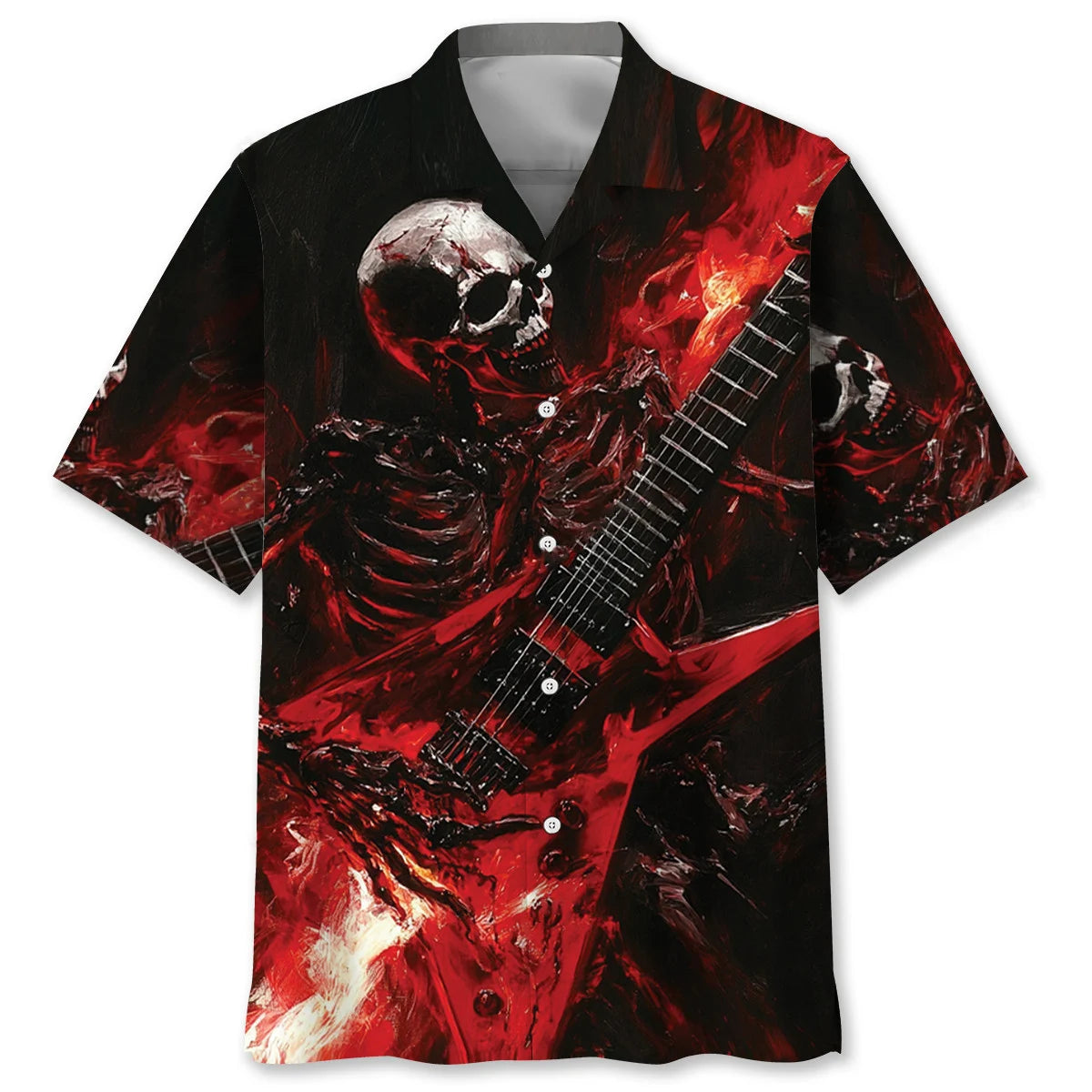 Skull Guitar Fire Hawaiian Shirt, custom shirt gift for men (view 2)