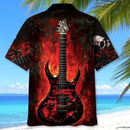 Skull Guitar Fire Hawaiian Shirt, custom shirt gift for men (view 3)