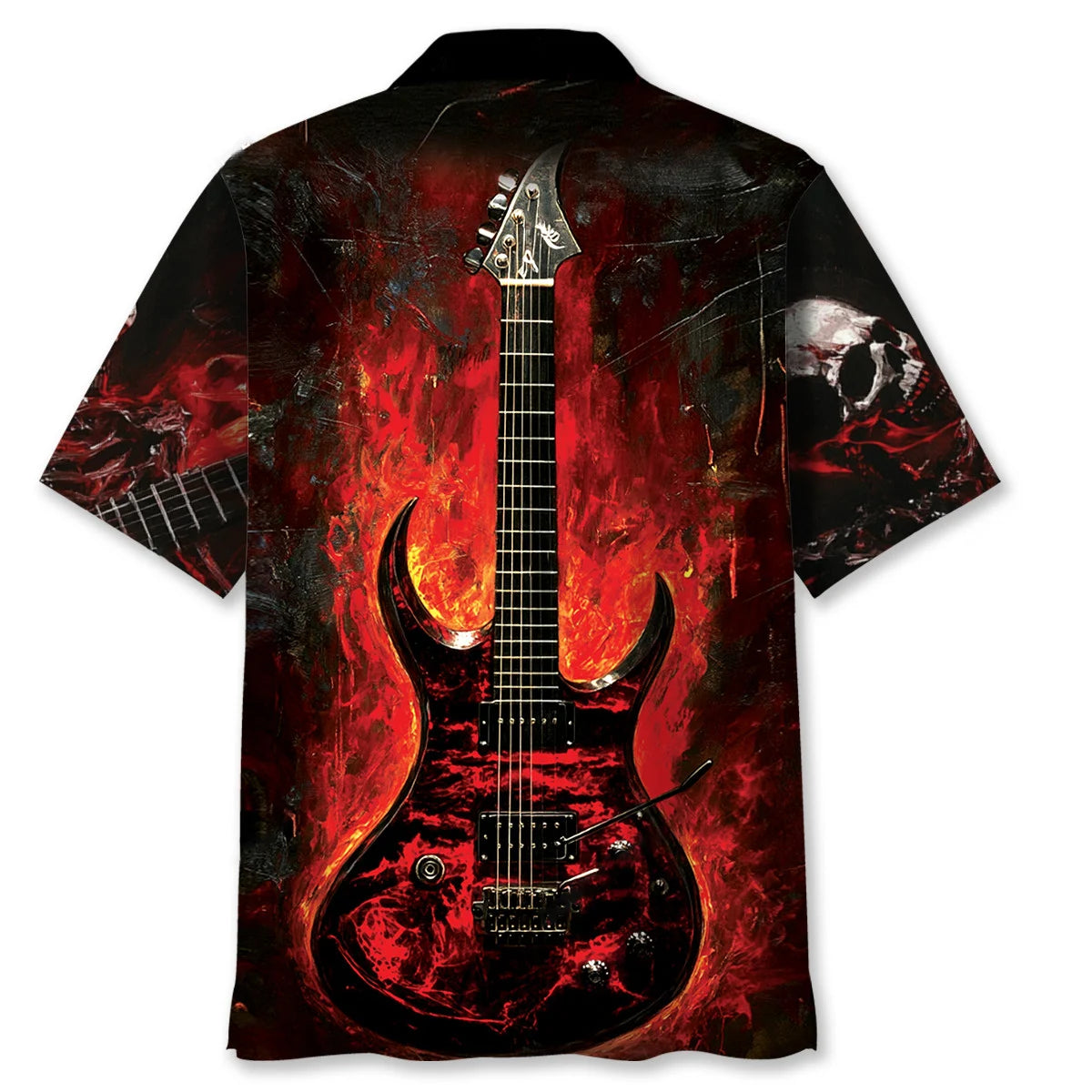 Skull Guitar Fire Hawaiian Shirt, custom shirt gift for men (view 4)
